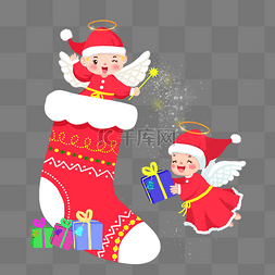 藏青色雪花图片_卡通手绘圣诞节小天使