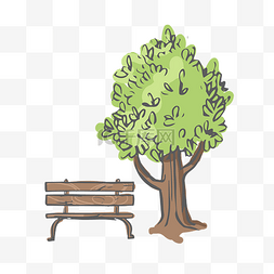 绿色植物场景图片_公园的小树和长椅