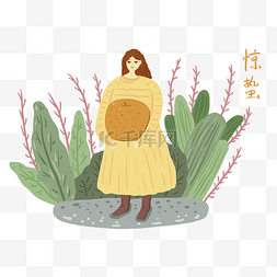 手绘惊蛰女孩图片_手绘卡通惊蛰女孩插画