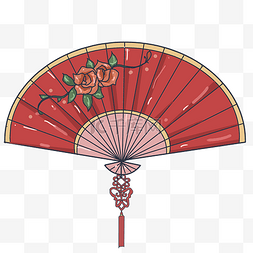 手绘玫瑰花扇子插画