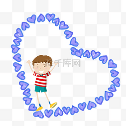 儿童节蓝色卡通图片_矢量卡通扁平化蓝色心儿童节边框