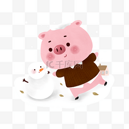 卡通猪中国结图片_猪年2019年金猪报喜金猪堆雪人