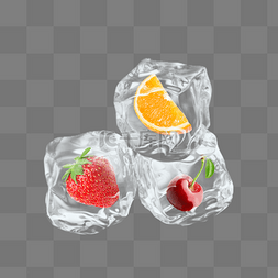 装冰块的杯子图片_唯美冰块水果冰块元素夏天