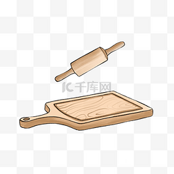 厨房置物架背景图片_水彩绘卡通砧板与擀面杖