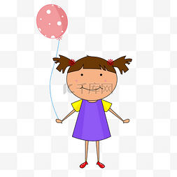 儿童节卡通手绘小女孩牵气球