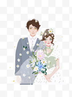 唯美手绘人物插画图片_清新唯美婚礼季新郎新娘设计可商
