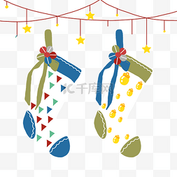蓝色圣诞海报图片_圣诞节蓝色绿色袜子
