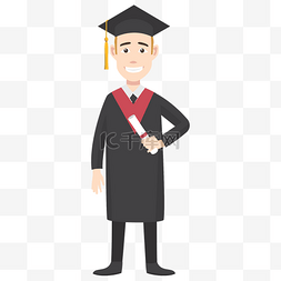 博士帽学生图片_矢量扁平手拿毕业证书穿学士服的