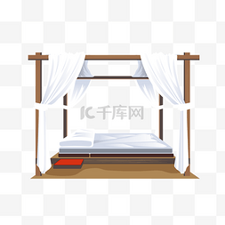 白色的蚊帐和床手绘设计