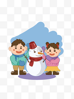 简约扁平卡通可爱冬日堆雪人矢量