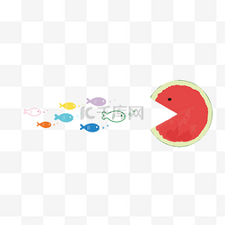 小鱼围绕着图片_卡通小鱼吃西瓜趣味一夏