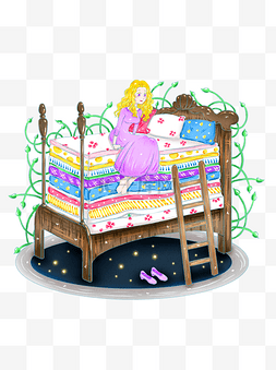 床垫乳胶图片_手绘童话故事豌豆公主卡通形象可