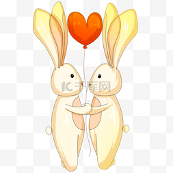 心形兔子图片_手持气球的情侣兔子