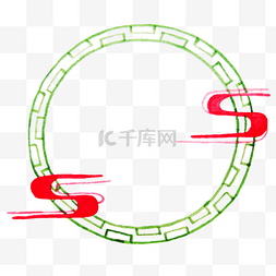 边框过年卡通手绘图片_卡通手绘绿色圆形边框插画