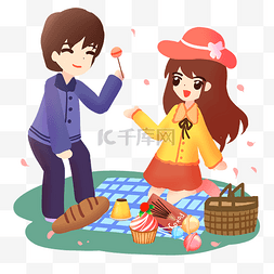 情侣棒棒糖图片_春季野餐吃甜点的情侣