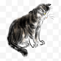 手绘水墨猫图片_黑色的手绘猫咪插画