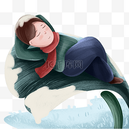 冬季雪景插画图片_享受着冬季阳光的男孩