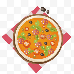 特色美食番茄披萨手绘插画