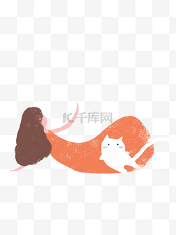 卡通动物文艺图片_小女孩和他的宠物猫插画元素