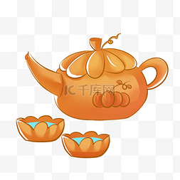 橙色茶壶图片_手绘橙色南瓜茶壶