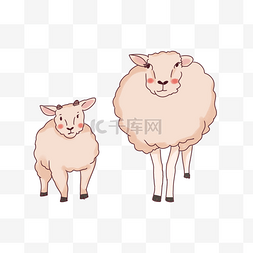 动物可爱带字图片_卡通动物绵羊妈妈带着孩子