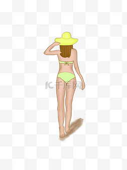 夏天的比基尼图片_穿着比基尼的沙滩女孩背影可商用