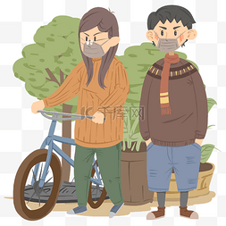 骑自行车防雾霾插画