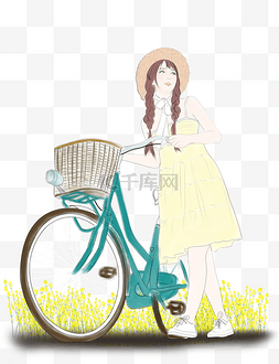 少女手绘背景图片_手绘清新风格单车少女