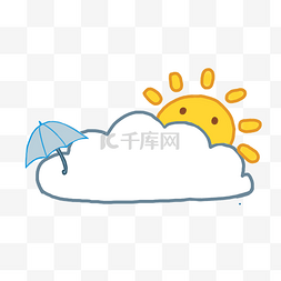 卡通边框素材雨伞图片_卡通手绘云朵后的太阳插画