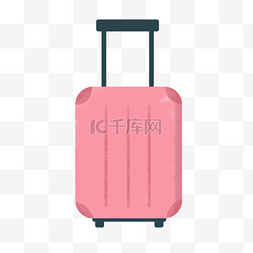 拖着行李箱远去图片_手绘粉红色行李箱