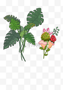 绿色手绘装饰图案图片_植树节植物花卉装饰图案