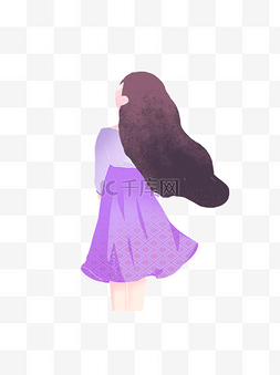 穿紫色裙子的长发女孩可商用元素