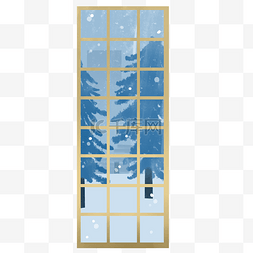 雪景蓝色图片_蓝色创意窗外风景元素