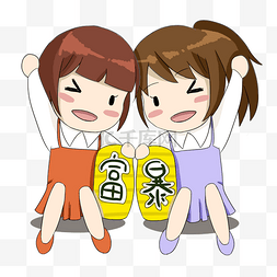 两个小女孩插画图片_祝福一夜暴富两个可爱小女孩卡通