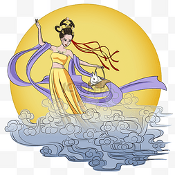 中国风风纹图片_中秋节黄紫色中国风嫦娥奔月图4