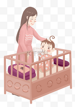 母亲婴儿卡通图片_手绘慈祥的母亲的插画