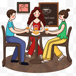卡通手绘朋友开心聚餐创意海报