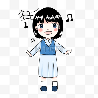 开心高兴哼歌唱歌卡通动漫手绘可爱女孩女生萌q版