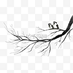 中国风水墨枯枝麻雀写意山水植物动物