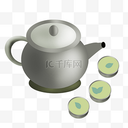 茶具套装主图图片_三碗茶茶文化插画