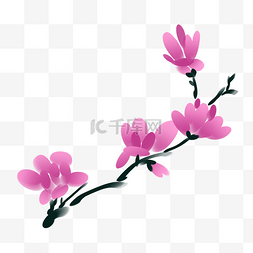 树枝中国风图片_紫色花朵水墨插画