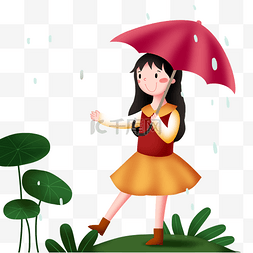 卡通蓝色水滴图片_谷雨打伞的小女孩