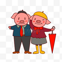 新年快乐的小猪图片_手绘矢量卡通猪年新年小猪情侣