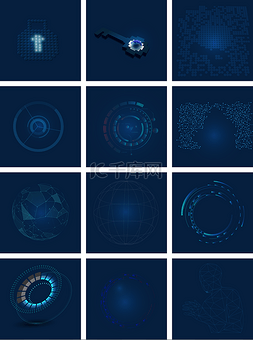 全息图标图片_蓝色质感科技几何图标