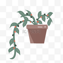 室内小插画图片_手绘绿色盆栽植物插画