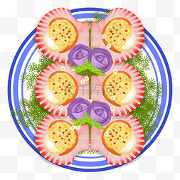 手绘海鲜美食美味贝壳之盘装扇贝