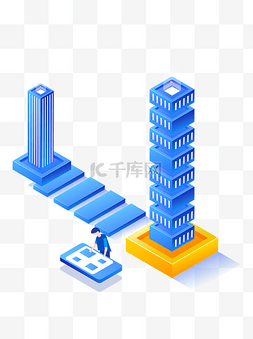 蓝色金融科技图片_2.5D蓝色立体科技金融研究元素