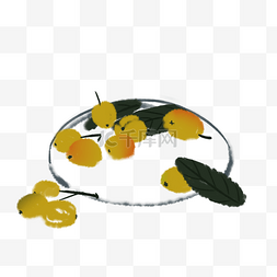 中国风水墨水果枇杷盘子国画