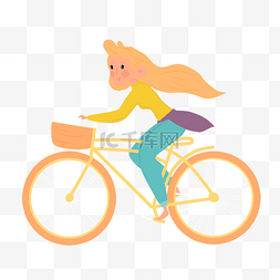 骑自行车女生图片_卡通手绘秋季骑自行车少女