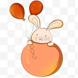 卡通小兔子插画图片_趴在红色气球上的小兔子